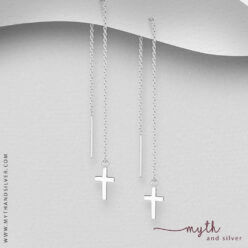 Sterling silver long cross threader earrings