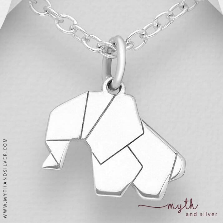 Sterling silver origami elephant necklace