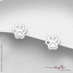 Sterling silver paw print stud earrings