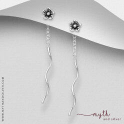 Oxidised flower pull through earrings