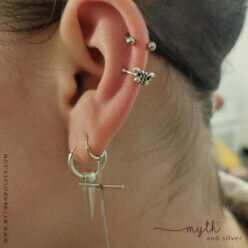 925 Sterling silver oxidised butterfly ear cuff on model