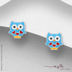 Sterling silver enamel owl earrings