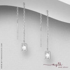 Sterling silver ingot threader earrings with CZ