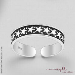 925 Sterling silver oxidised star design adjustable toe ring