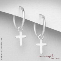 925 Sterling silver hoop earrings with cross dangle