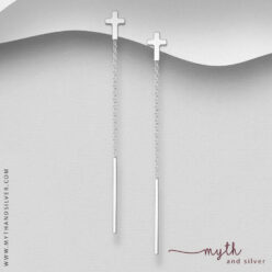 925 Sterling Silver Bar & Cross Jacket Earrings