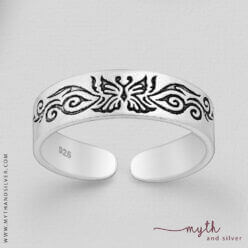 Silver toe ring with butterfly design