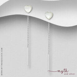 Sterling silver pull through heart earrings with shell inlay