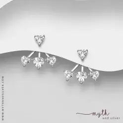 925 Sterling Silver Heart Jacket Earrings, Decorated with CZ Simulated Diamonds