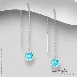 Light sky blue heart threader earrings in 925 Sterling Silver