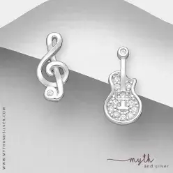 Sterling silver guitar and treble clef music stud earrings