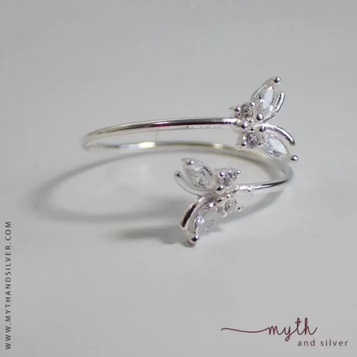 Silver butterfly ring - close up