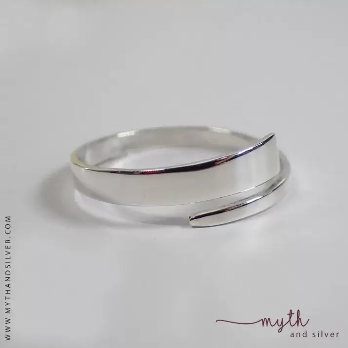 Close up of silver wrap ring