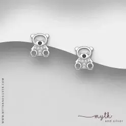 Sterling silver bear CZ stud earrings