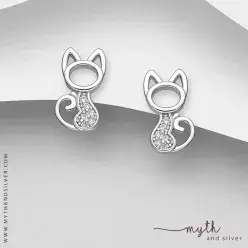 Sterling silver cat earrings with Cubic zirconia