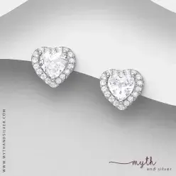 Chunky heart cz sterling silver ear studs