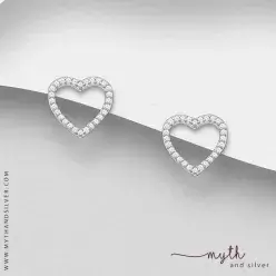 CZ outline heart sterling silver ear studs