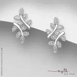 Leaf branch 925 Sterling Silver stud earrings