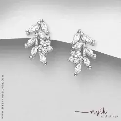 Silver flower and leaf ear studs with cz