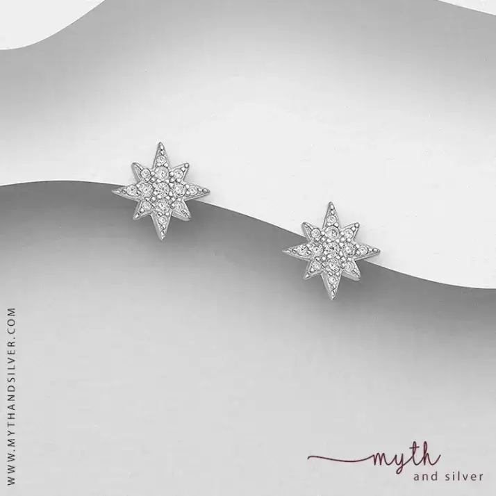 Sterling silver CZ set star stud earrings