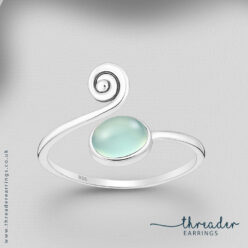 Chalcedony ring in Sterling silver with oxidised design - adjustable